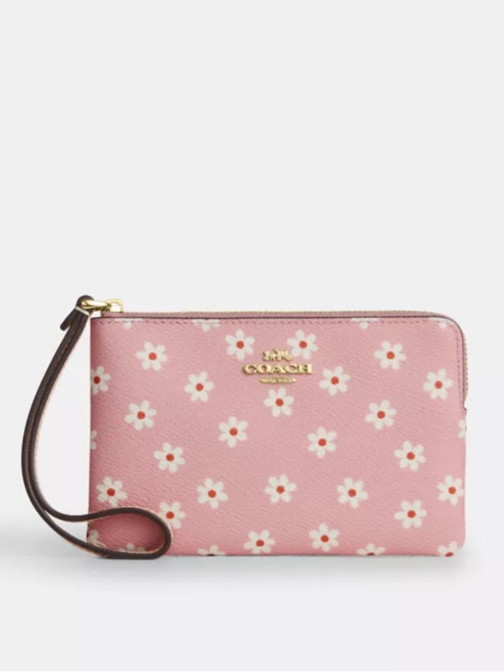 Coach Pink Corner Zip Wristlet With Floral Print - NWT